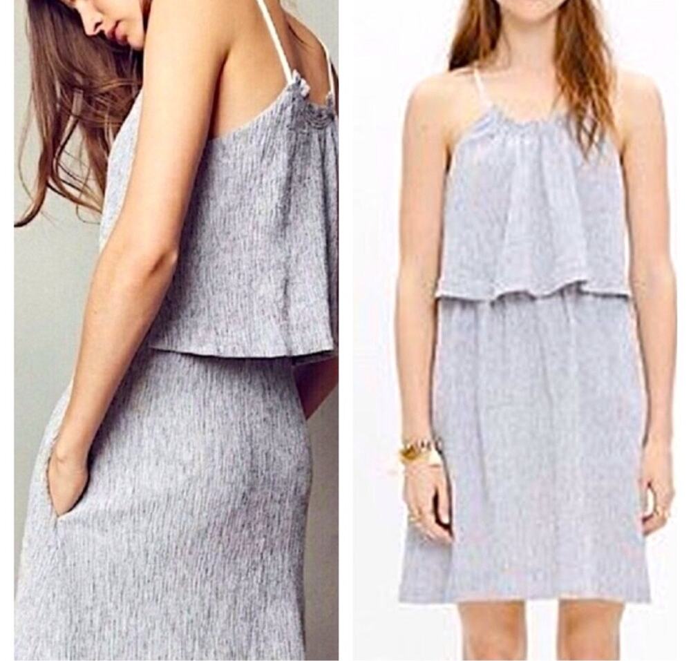 NWT Madewell Women's Dream Drift Gray Linen Blend Overlay Dress 10
